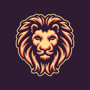 Aslan başlı maskot logosu renkli vektör çizimi
