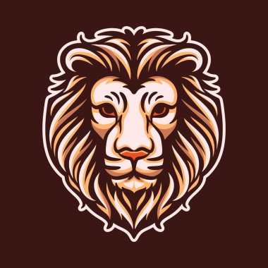Aslan başlı maskot logosu renkli vektör çizimi