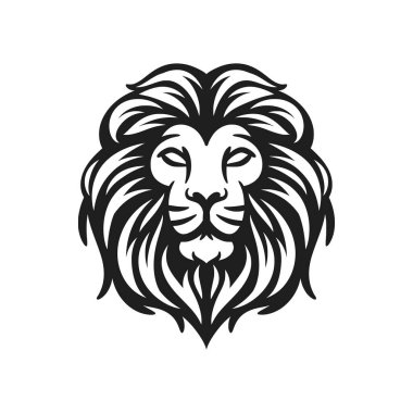 Aslan başlı maskotun logo vektör çizimi siyah ve beyaz