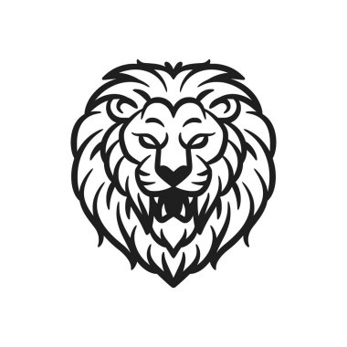 Aslan başlı maskotun logo vektör çizimi siyah ve beyaz