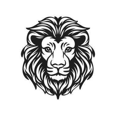 Aslan başlı maskotun logo vektör çizimi siyah ve beyaz