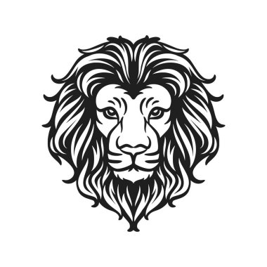 Aslan başlı maskotun logo vektör çizimi siyah ve beyaz