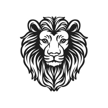 Aslan başlı maskotun logo vektör çizimi siyah ve beyaz