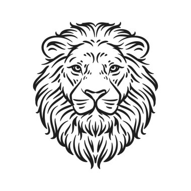 Aslan başlı maskotun logo vektör çizimi siyah ve beyaz