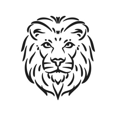 Aslan başlı maskotun logo vektör çizimi siyah ve beyaz