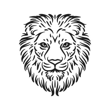 Aslan başlı maskotun logo vektör çizimi siyah ve beyaz