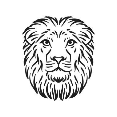 Aslan başlı maskotun logo vektör çizimi siyah ve beyaz