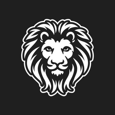 Aslan başlı maskotun logo vektör çizimi siyah ve beyaz