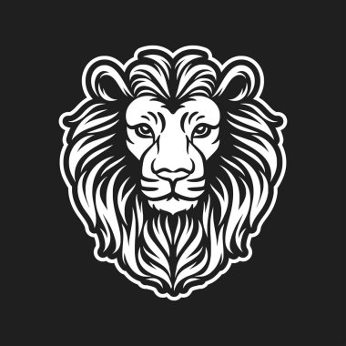 Aslan başlı maskotun logo vektör çizimi siyah ve beyaz