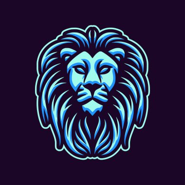 Aslan başlı maskot logosu renkli vektör çizimi