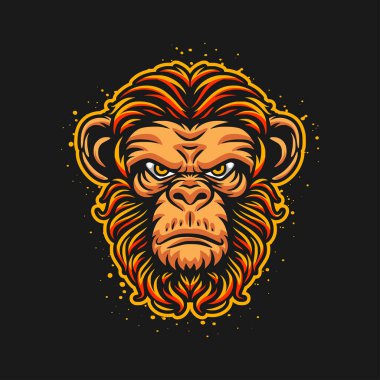 Renkli maymun kafası logo illüstrasyonu, maymun logo oyun vektörü