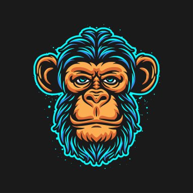 Renkli maymun kafası logo illüstrasyonu, maymun logo oyun vektörü