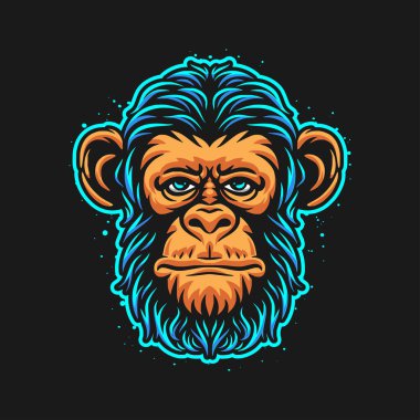 Renkli maymun kafası logo illüstrasyonu, maymun logo oyun vektörü