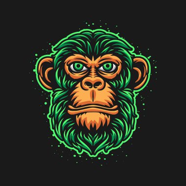 Renkli maymun kafası logo illüstrasyonu, maymun logo oyun vektörü
