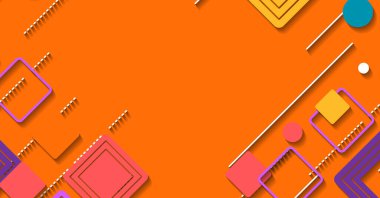 Renkli geometrik şekilleri, kareleri, daireleri ve çizgileri olan modern bir vektör arkaplanı. Yaratıcı tasarımlar, sunumlar ve dijital projeler için ideal.