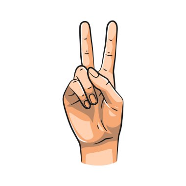 Vektör el hareketleri 2 numarayı gösteriyor. Eğitim, sayma ya da yaratıcı projeler için idealdir. Temiz tasarım, beyazda izole.