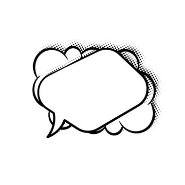 Layered line art speech bubbles featuring stylish halftone shadows. Ideal for comics, social media posts, advertisements, and graphic design projects. clipart