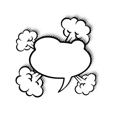 Katmanlı sanat konuşma baloncukları yarım tonlu gölgeler içeriyor. Çizgi roman, sosyal medya paylaşımları, reklamlar ve grafik tasarım projeleri için ideal.