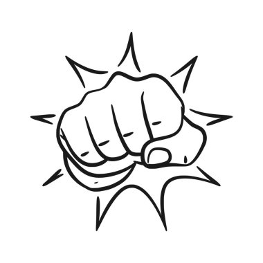 Yumruk darbelerinin cesur ve dinamik bir sanat çizgisi çizimi. Güç, direnç, spor veya motivasyon ile ilgili tasarımlar için mükemmel..