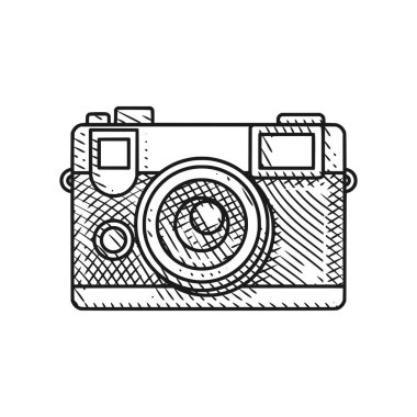 Detaylı oyma tarzı bir sanat eserinde çok güzel bir klasik ve retro kamera çizimi koleksiyonu. Bu siyah beyaz sanat eseri klasik fotoğrafçılığın özünü yansıtıyor.