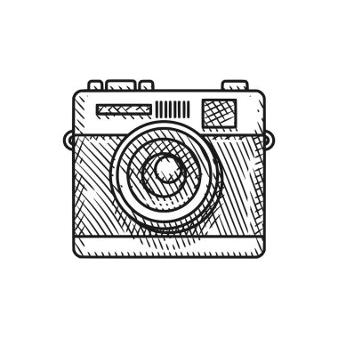 Detaylı oyma tarzı bir sanat eserinde çok güzel bir klasik ve retro kamera çizimi koleksiyonu. Bu siyah beyaz sanat eseri klasik fotoğrafçılığın özünü yansıtıyor.
