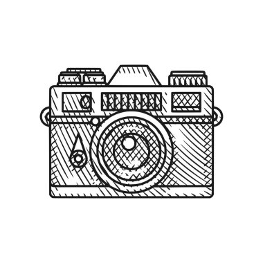 Detaylı oyma tarzı bir sanat eserinde çok güzel bir klasik ve retro kamera çizimi koleksiyonu. Bu siyah beyaz sanat eseri klasik fotoğrafçılığın özünü yansıtıyor.