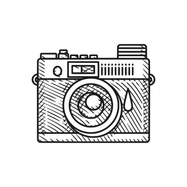 Detaylı oyma tarzı bir sanat eserinde çok güzel bir klasik ve retro kamera çizimi koleksiyonu. Bu siyah beyaz sanat eseri klasik fotoğrafçılığın özünü yansıtıyor.