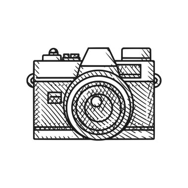 Detaylı oyma tarzı bir sanat eserinde çok güzel bir klasik ve retro kamera çizimi koleksiyonu. Bu siyah beyaz sanat eseri klasik fotoğrafçılığın özünü yansıtıyor.