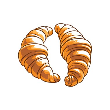 Yeni pişmiş kruvasanın dijital bir çizimi, tuhaf, altın katmanları ve yumuşak iç yüzeyi sergileniyor..