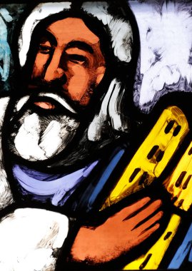 Aziz Joseph Kilisesi. Musa ve 10 Emir 'i. Lekeli cam pencere. Cenevre. İsviçre. 