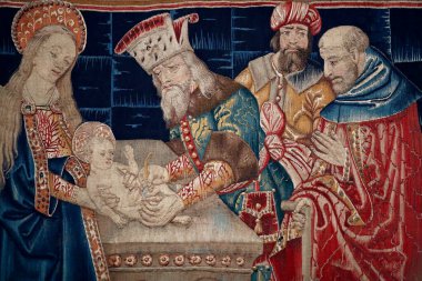 Notre Dame de Beaune Bazilikası. Bakire Meryem halıları (15. yüzyıl). İsa 'nın sünneti. Beaune. Fransa. 