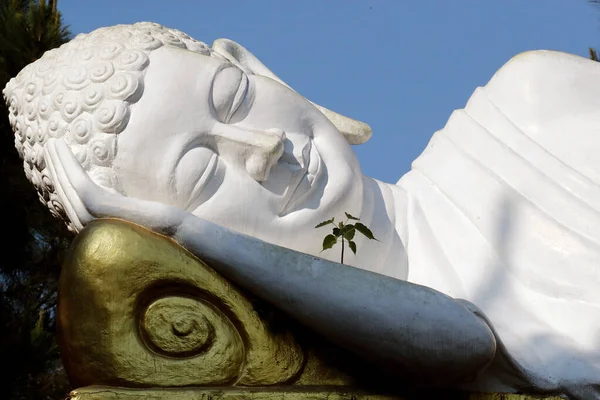 stock image Reclining Buddha. After 45 years of teaching the Dharma, the Buddha passed into Parinirvana. Statue. Hue.  Vietnam. 