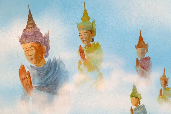 Тьен Лам Буддийский Храм Настенная Живопись — стоковое фото