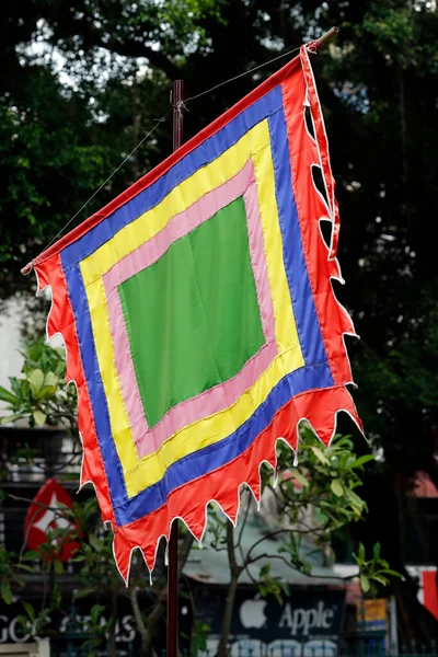 Buddhist flag. Religious symbol.  Hanoi. Vietnam.