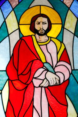 Kutsal Tespih Kilisesi. Lekeli cam pencere. Evangelist Sapa Aziz Luke. Vietnam. 