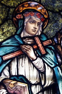 Cua Bac Katolik Kilisesi. Lekeli cam pencere. Lima 'nın Aziz Gülü. Hanoi. Vietnam. 