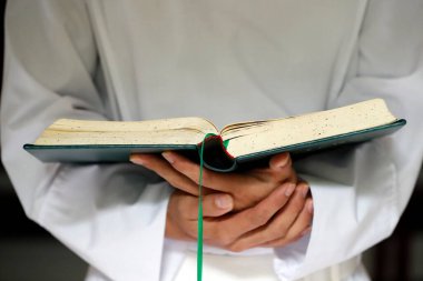 Manastır manastırı. Ca 'mın Hanımefendisi. Monk İncil okuyor. Vietnam. 