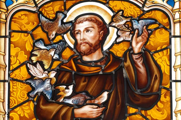 Saint Francis Assisi Francis Historiens Mest Ärevördiga Religiösa Figurer Fönster — Stockfoto
