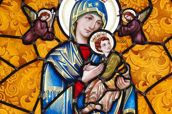 Vergine Maria Bambino Finestra Vetro Colorato Questa Chiesa Nghe Chi — Foto Stock