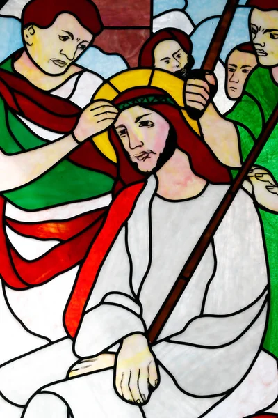 神圣的玫瑰教堂 缝隙玻璃窗 基督的激情 耶稣头上的荆棘冠 萨帕越南 — 图库照片