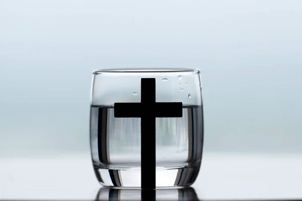 Christain Cross Glass Water Lent Solemn Religious Observance Begins Ash — Stock Photo, Image
