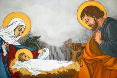 Domancy Kilisesi. Duvar resmi. İsa 'nın. Fransa. 