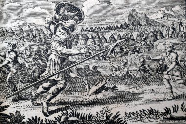 Eski İncil 'deki Tarihi İllüstrasyon. 18. yüzyıl. Eski Ahit. Davut ve Golyat mı? Fransa. 