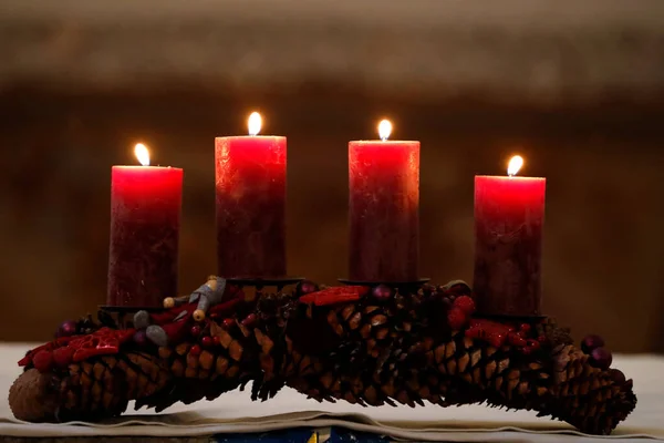 Advent Wreath Red Candles France — Stock Photo, Image