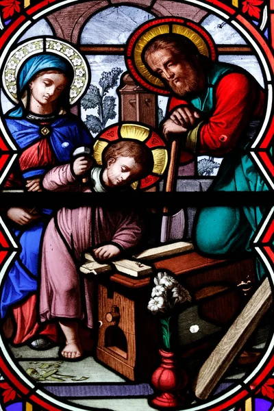 Katedra Chambery Witraże Jezus Stolarz Francja — Zdjęcie stockowe