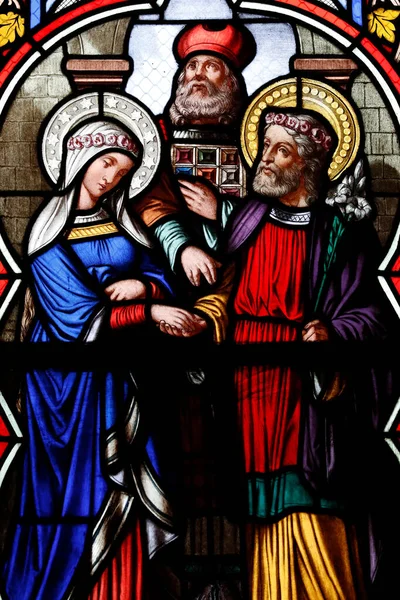 Catedral Chambery Vidro Manchado Casamento Virgem Maria Com São José — Fotografia de Stock