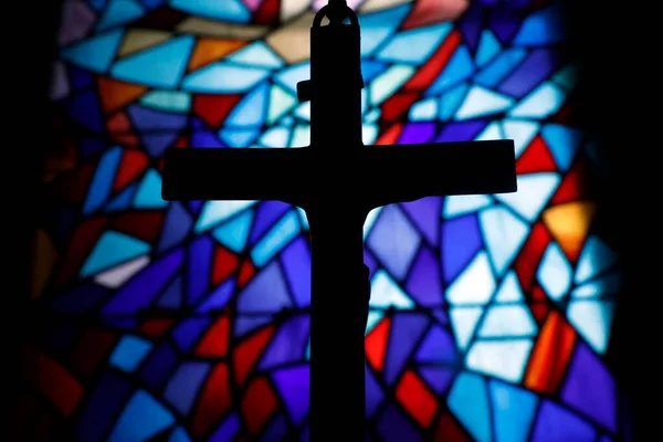 Cross Stained Glass Window France — Stock Photo, Image