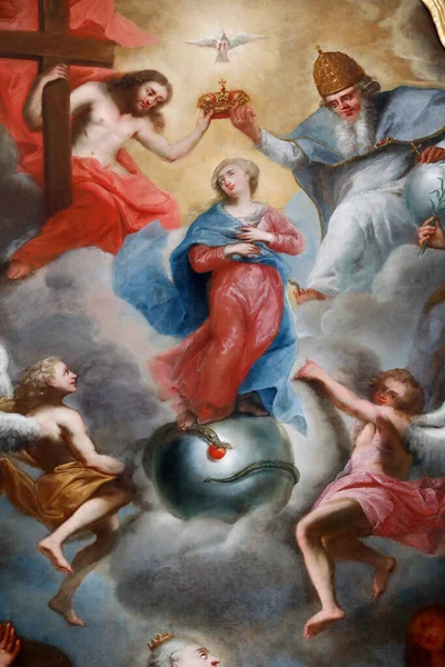 Chattrix Barockkatolska Kapell Målning Jungfruns Kröning Philippe Christian Bentum Saint — Stockfoto