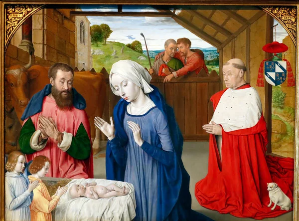 Музей Мистецтв Роліна Nativity Cardinal Jean Rolin Малюнок Століття Аутун — стокове фото