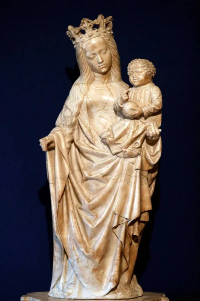Rolin Art Museum Virgin Child Jean Huerta Statue Century Autun — Stock Photo, Image